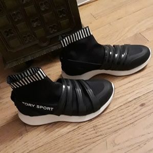 Tory Burch Navy Sport Banner Sock Sneaker